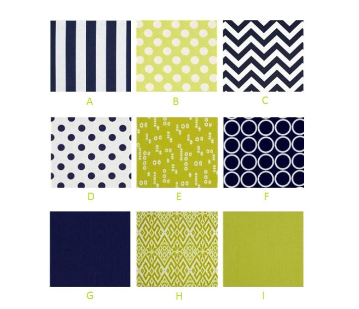 Custom Crib Bedding - Modern - Navy and Lime - Modern Baby Bedding Set - Navy Blue and Lime Green