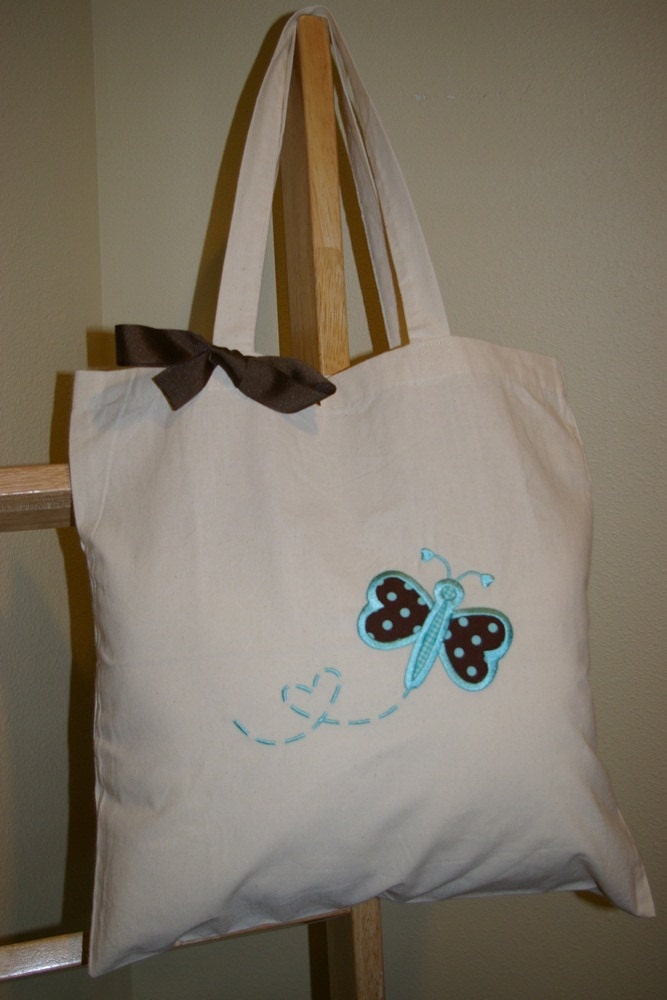 Toddler Tote with Brown and Turquoise Love Bug, Personalization Available