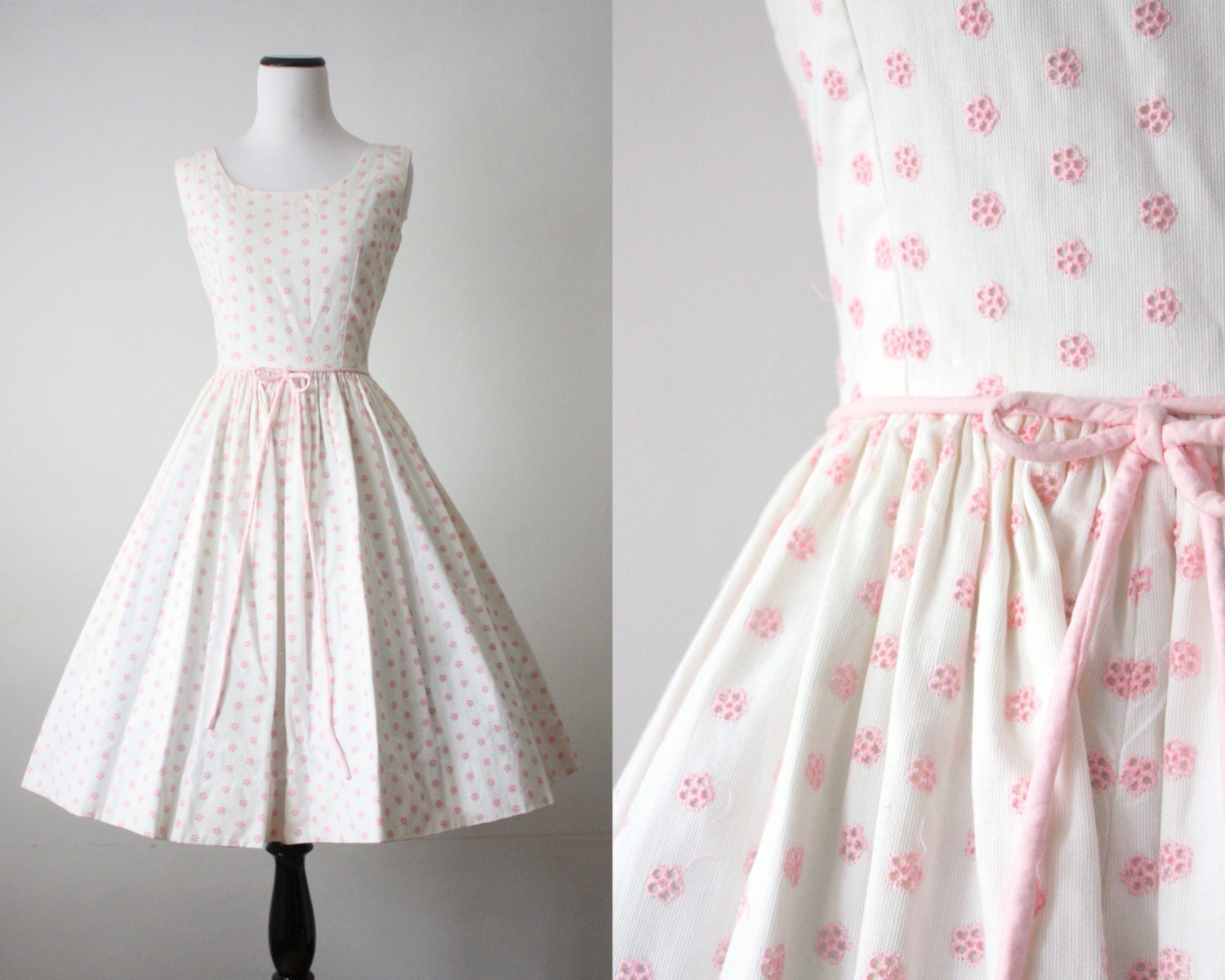 1950's dress - pink embroidered 50s dress