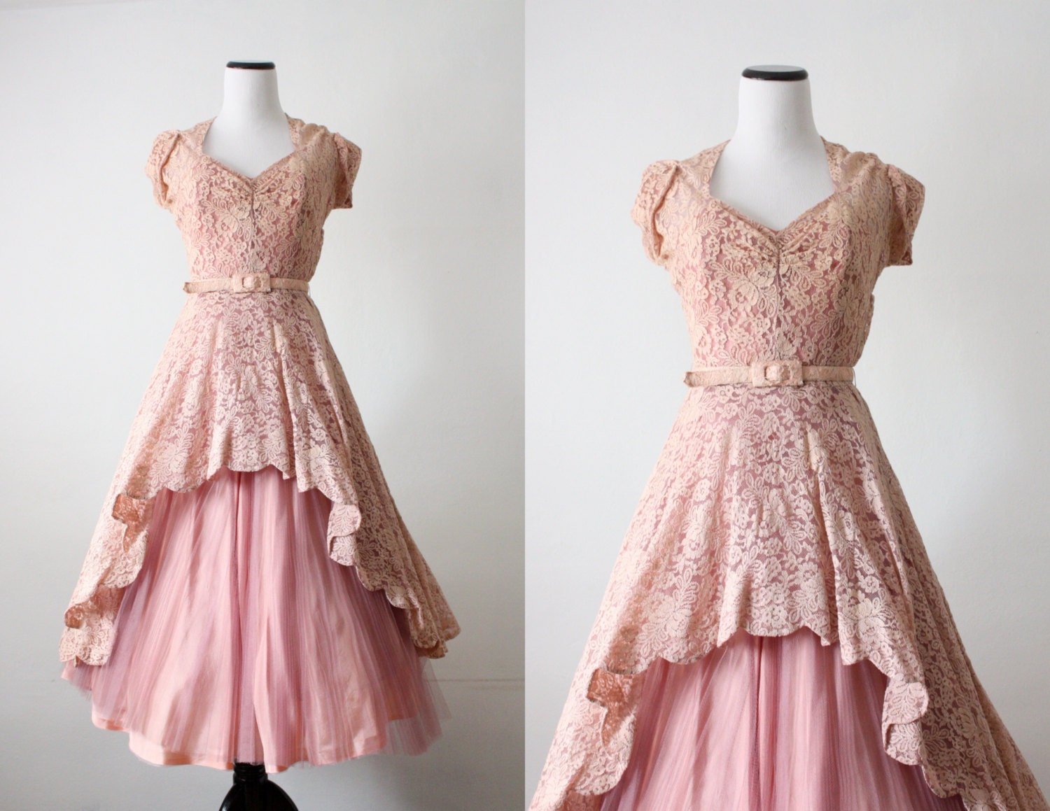 1950s dress - 50s blush lace party dress