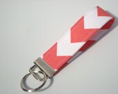 Wristlet Key Fob / Key Chain - Chevron /  Zig Zag Coral