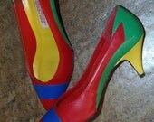 Vintage Westies Color Block Shoes Pumps Size 8 Brazil 80s