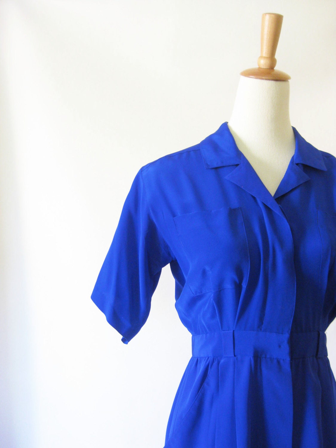 Vintage 1980s Cobalt Blue Silk Dress Medium Large M L Bright 80s Neon Avant Garde Formal Pure Silk Grunge