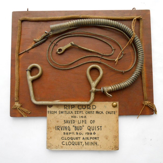1936 Parachute Rip Cord Wall Hanging Plaque No. 1 / Vintage Oddity