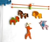 Vintage Hand Painted Wood Baby Crib Safari Animal Mobile