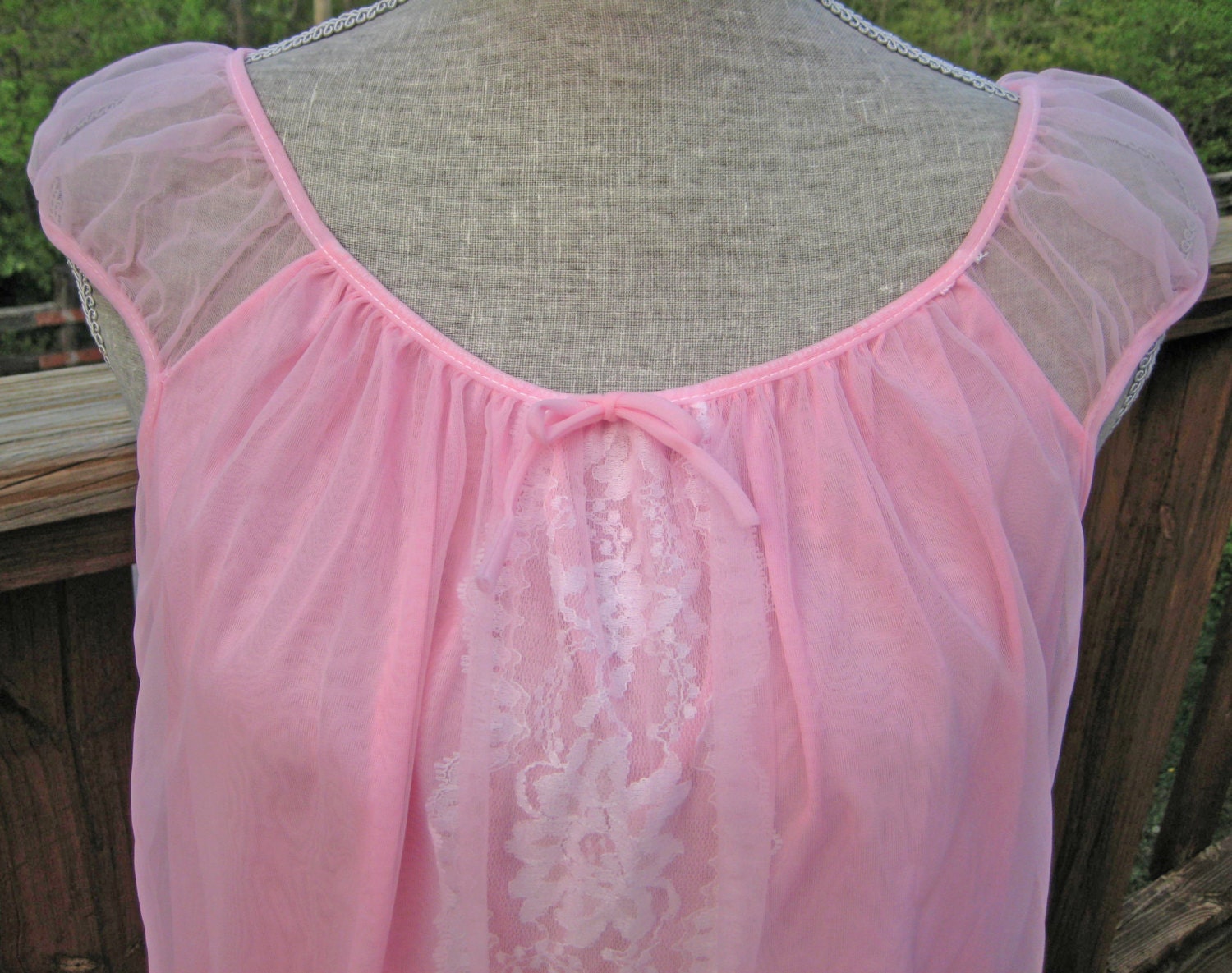 Vintage Bubble Gum Pink Chiffon Nightgown  Size M