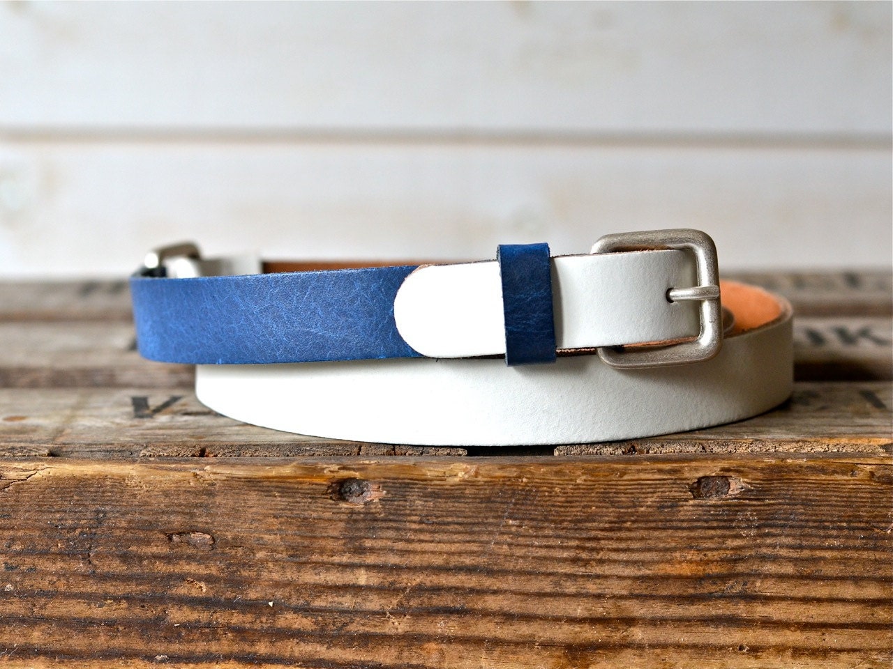Leather Belt Navy and White  / Women leather belt / Nautical Leather Belt / Men leather belt