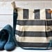 Waterproof Black BEST SELLER Diaper bag/Messenger bag STOCKHOLM Black and ecru nautical stripe bag purse - 10 Pockets - Blue leather strap