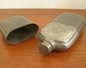 NORMAN. Antique Pewter Flask with Lid / Drinking Cup