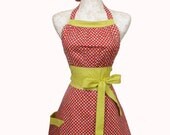 Retro Apron stars n dots red blue chartreuse