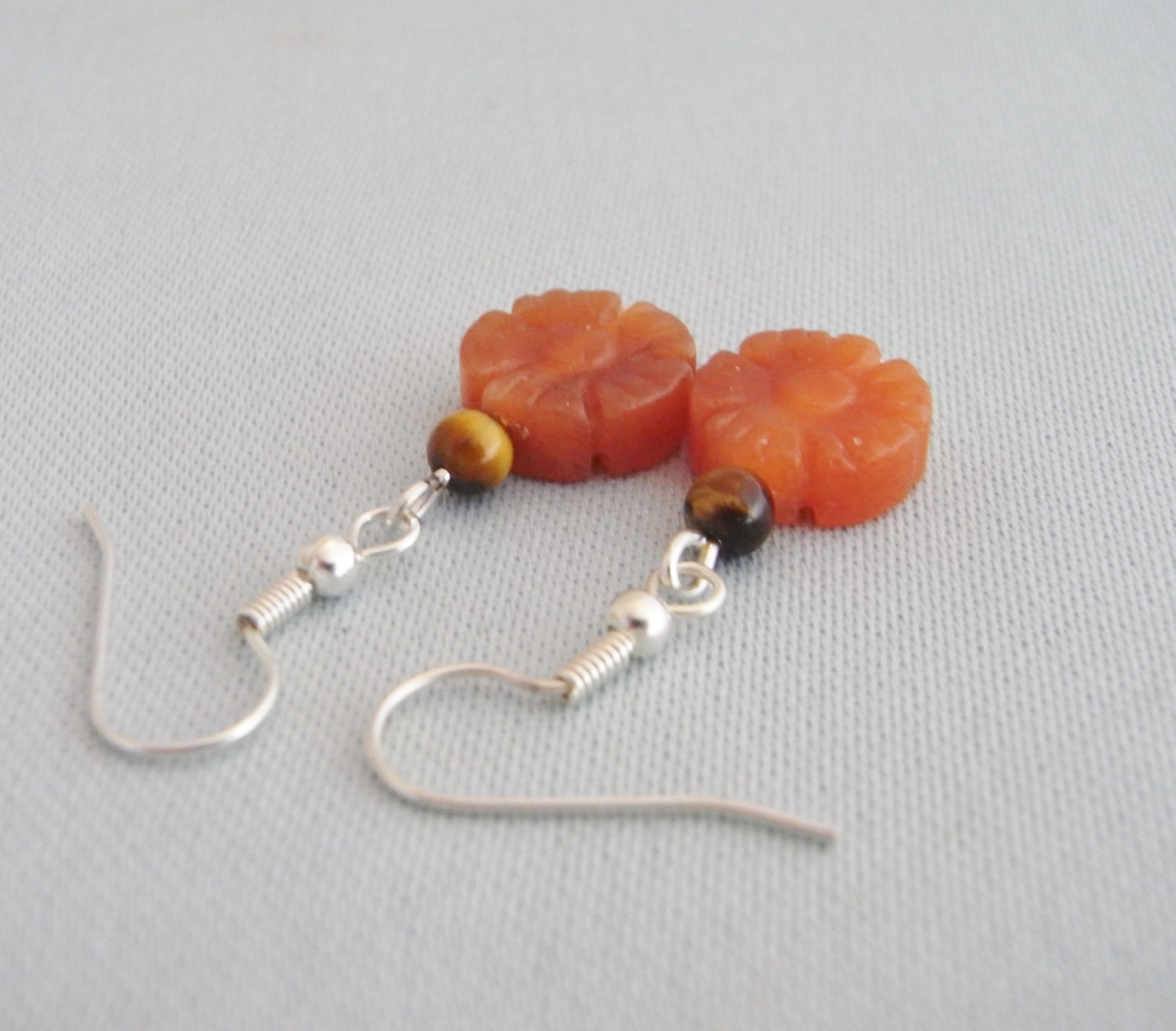 aventurine & tiger eye beaded earrings, natural gemstone, Sunshine Nova by Starzyia