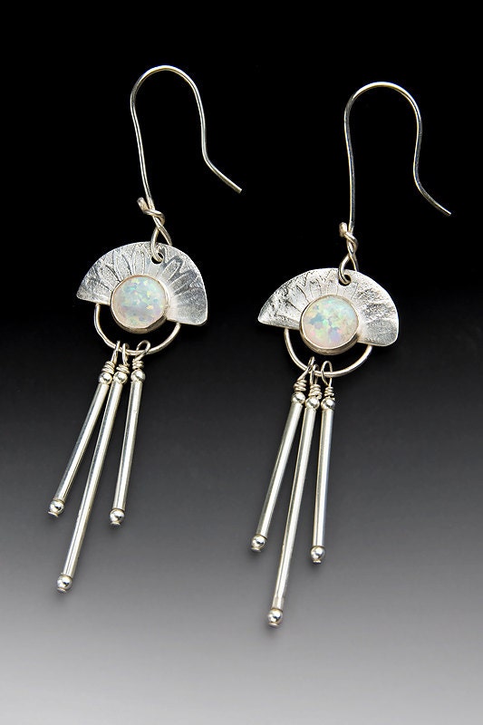 Opal, etched sterling silver earrings, handcrafted artisan jewelry by jewelrybyfrancine on etsy