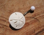 Belly Button Jewelry Ring- Sand Dollar Navel Piercing Bar Barbell Starfish White Star Fish