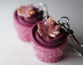 Fall Leaves Cupcake Earrings, Handmade Miniature Food Jewelry Dangle Earrings, Polymer Clay Food Earrings, Surgical Steel Earrings