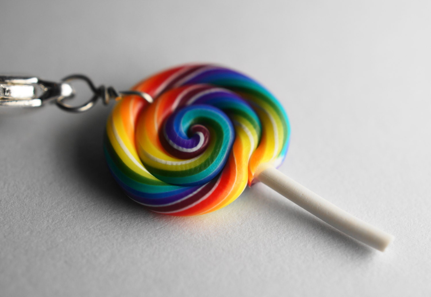 Rainbow Lollipop Charm, Miniature Food Jewelry, polymer Clay Food Charm