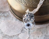 White and Black Anemone Flower Terrarium Necklace Wedding Bridal by Woodland Belle