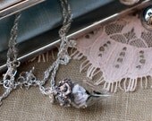 Elegant Ivory White Rose Flower Tiny Terrarium Necklace Glass Vial by Woodland Belle