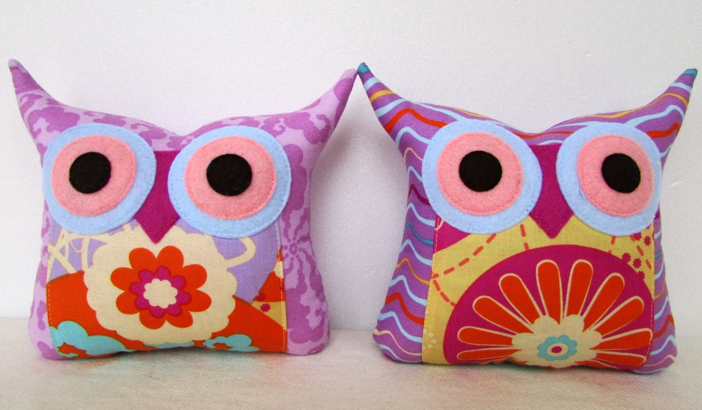 Purple/ orange/TWO/Polyfil Stuffed little owl pillows decoration/collection/ for her - Ready to ship