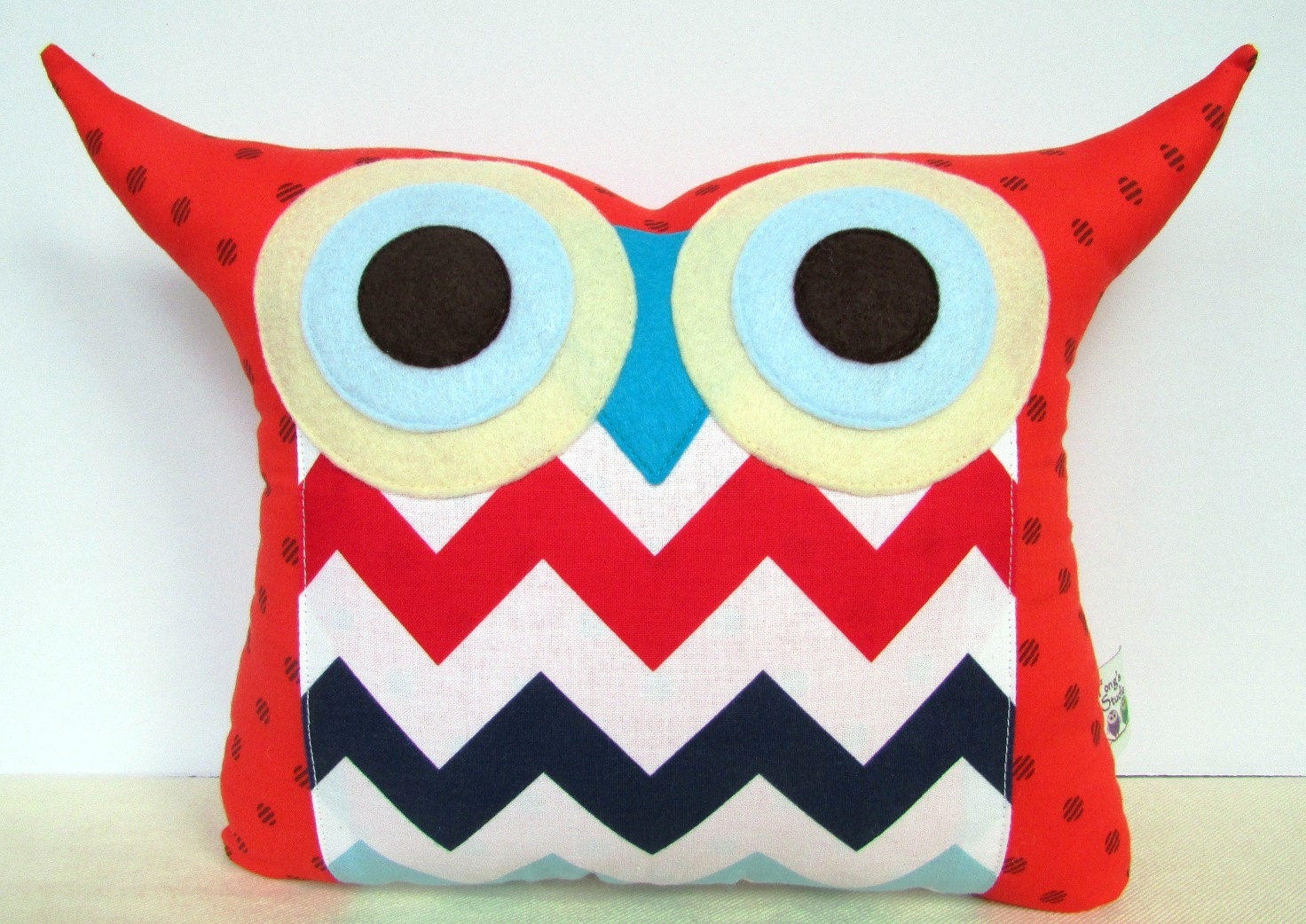 Dark blue/Red/ Chevron/ zig zag  colorful Owl Pillow/Ready to ship