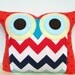Dark blue/Red/ Chevron/ zig zag  colorful Owl Pillow/Ready to ship