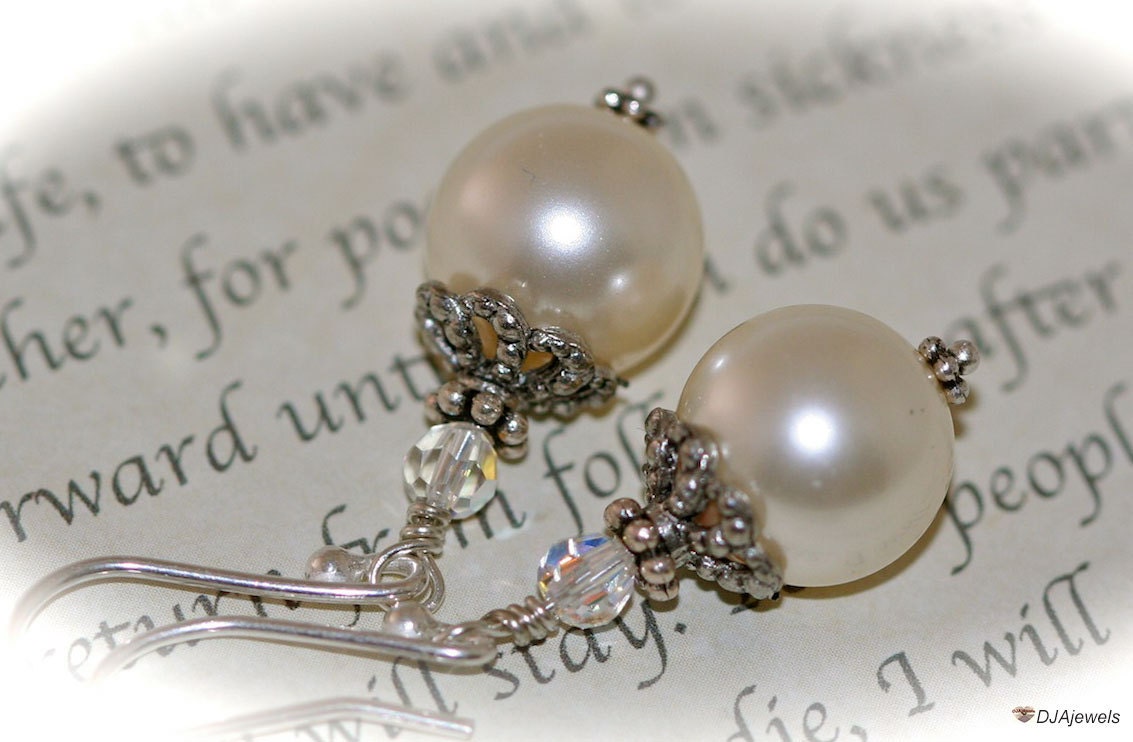 Large Crystal Pearl Earrings. Deco Nouveau. Bridal.