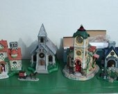 NIB Set of 6 Partylite Olde World Village Arbor Gateway Clock Tower Church & More