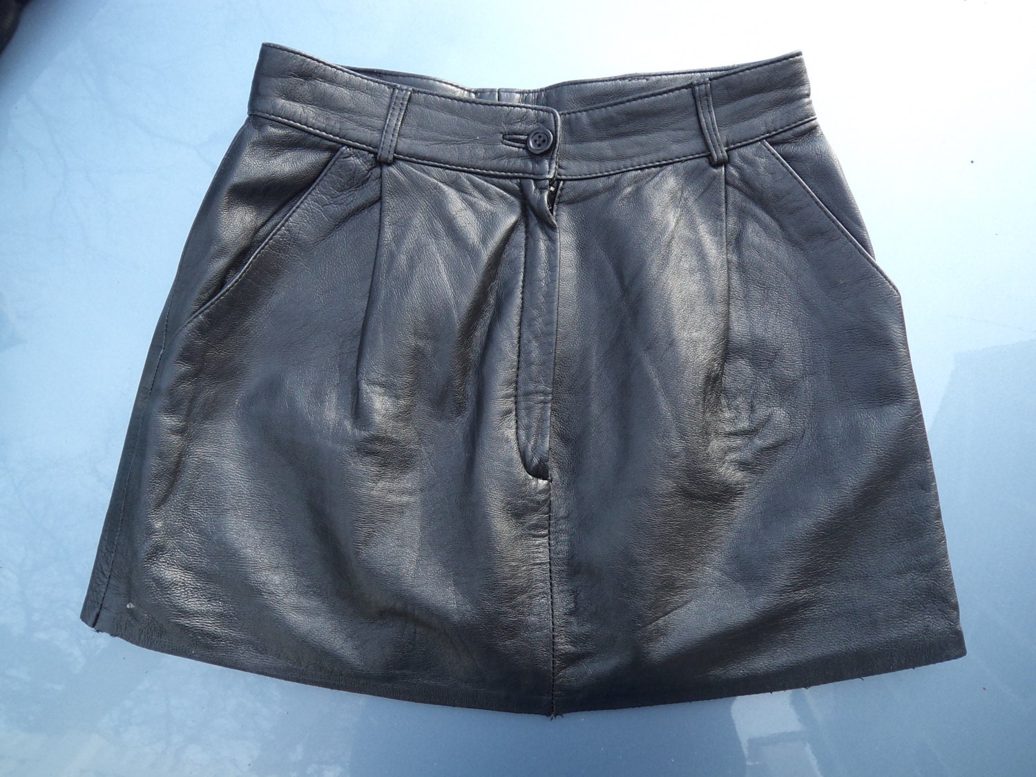 CLOSING SALE  80s black leather mini skirt JAG Australia xs/s