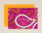 Happy Birthday Pink Paisley- single blank card