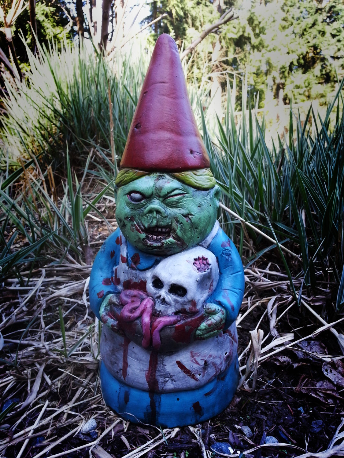 Zombie Garden Gnome, "Mrs. Dead" Cast Concrete