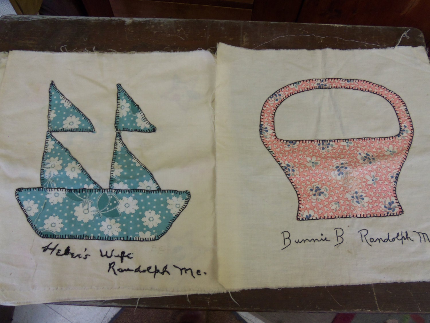 Vintage Maine Signed Friendship Quilt Squares from Rustysecrets