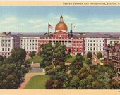 Vintage Boston Postcard - Boston Common and State House on Beacon Hill (Unused)
