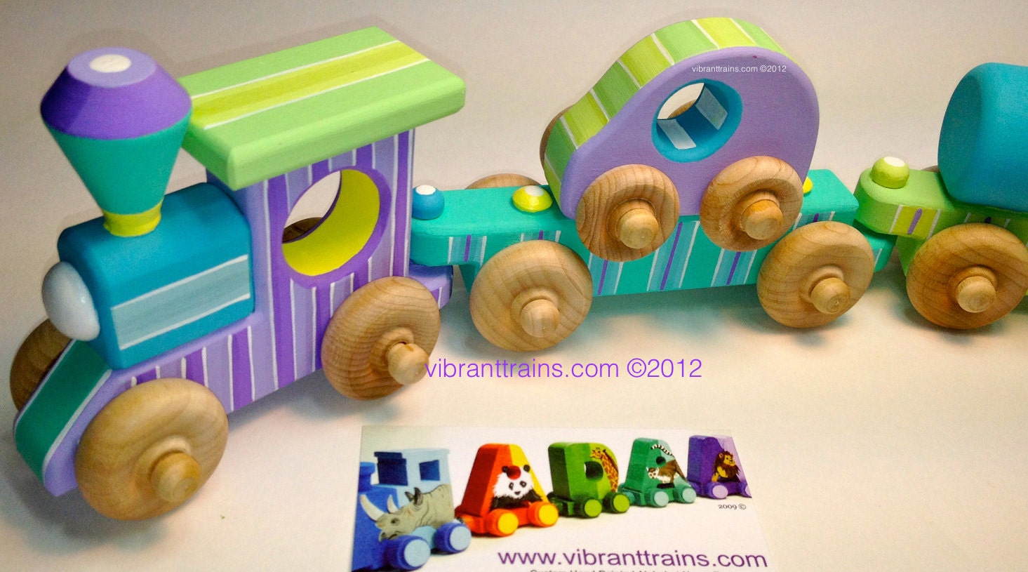 SEVEN CAR Chunky Wood Toy Train custom made and hand painted keepsake gift for children of all ages