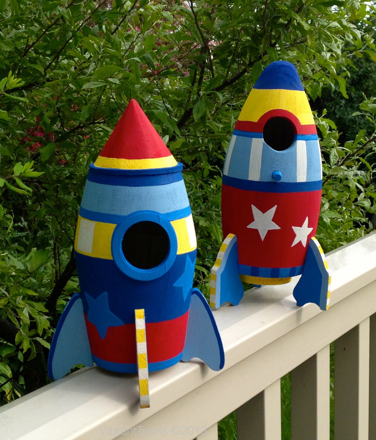 Set of TWO Space Ship Rocket Ship Birdhouse Room Decor or Outdoor Home SHIPS TODAY