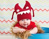 PDF Crochet PATTERN Halloween Red Monster Hat Infant Size