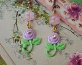 Pretty Sweeties - Pink Rose Charms - Swarovski Crystal Earrings