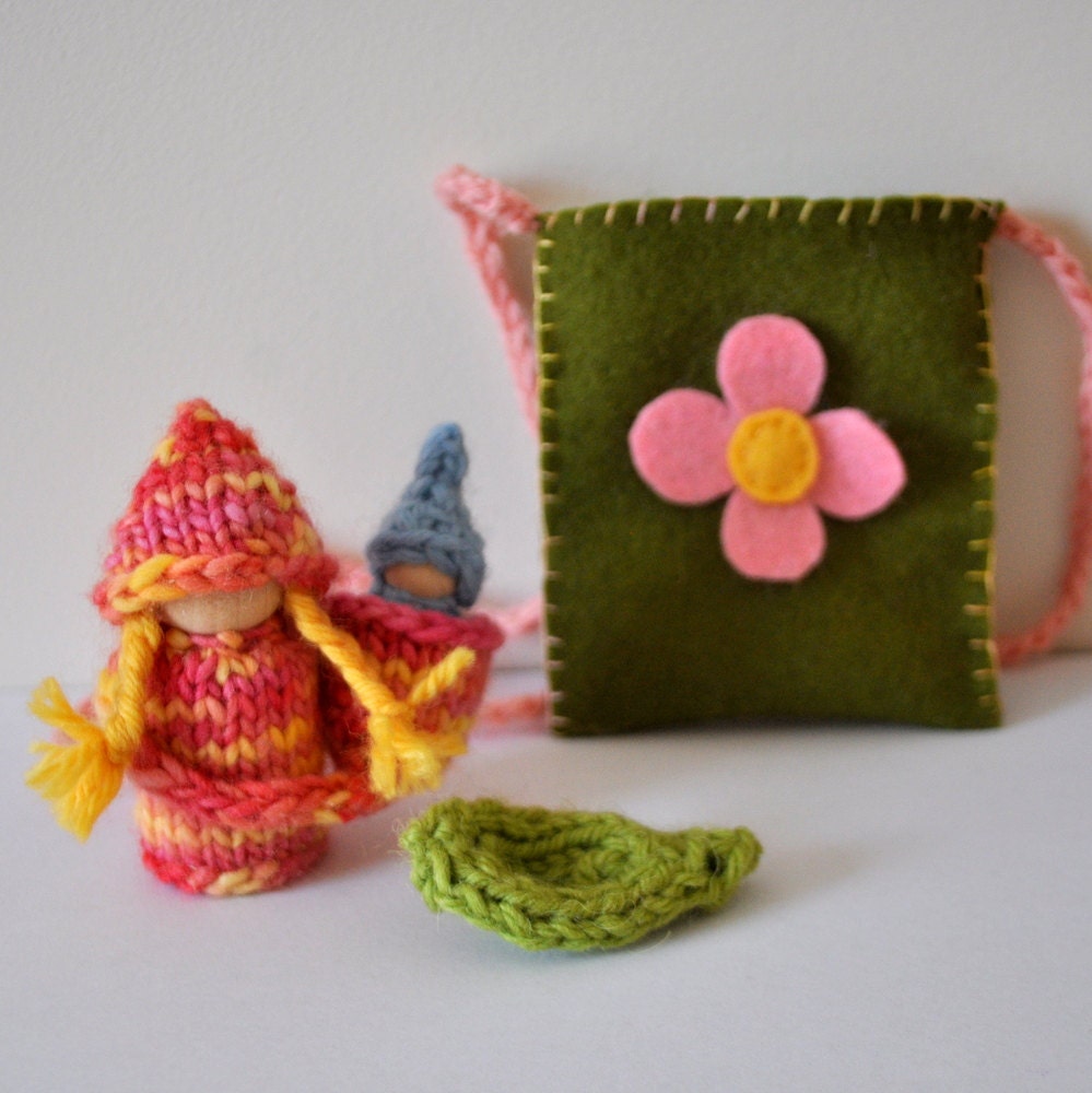 Waldorf spring Toy- Blossom Mama and Her Petal Baby with Leaf Cradle and Carrying Pouch