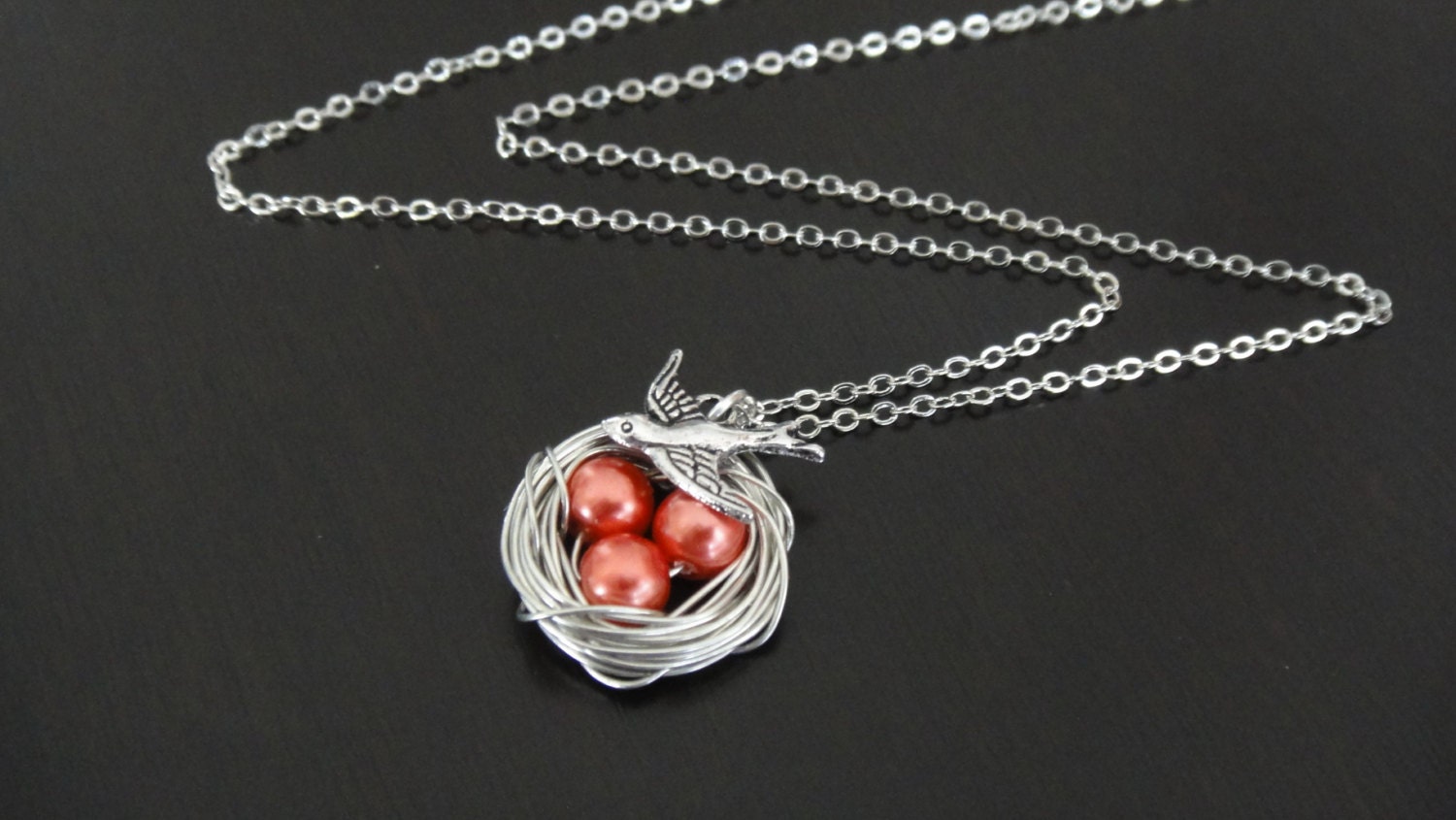 Coral Pink Pearl Bird's Nest Necklace