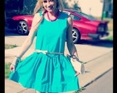 Tenacious Teal Mini Dress sleeveless Handmade drop waist 2-way Summer Dress 