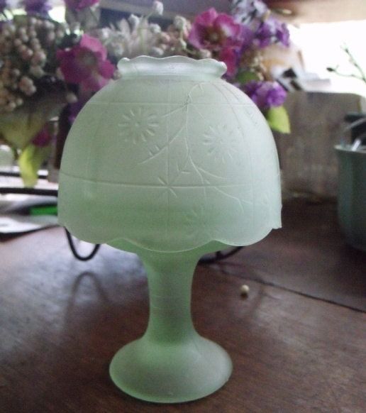 Pretty Vintage Pale Green Frosted Glass Fairy Lamp/Candle Holder