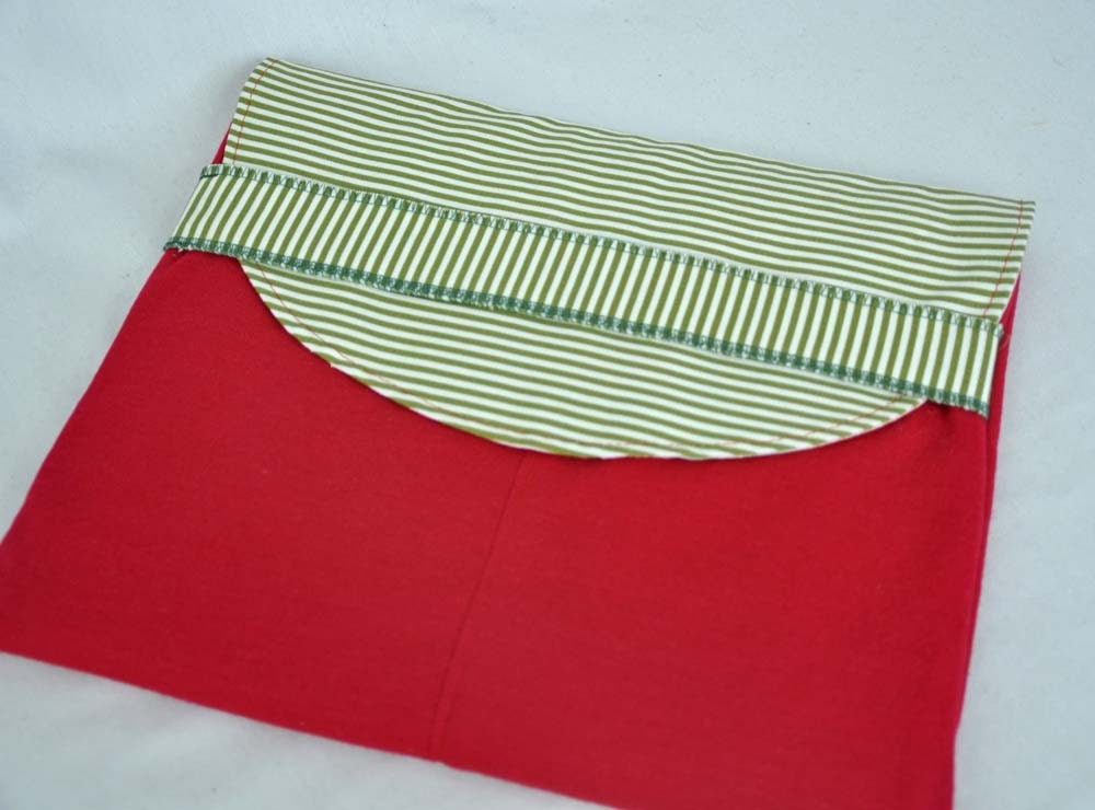 50% OFF and Free Shipping Eco Padded 13" Laptop Sleeve in Dark Pink and Green Stripes from Upcycled Fabrics