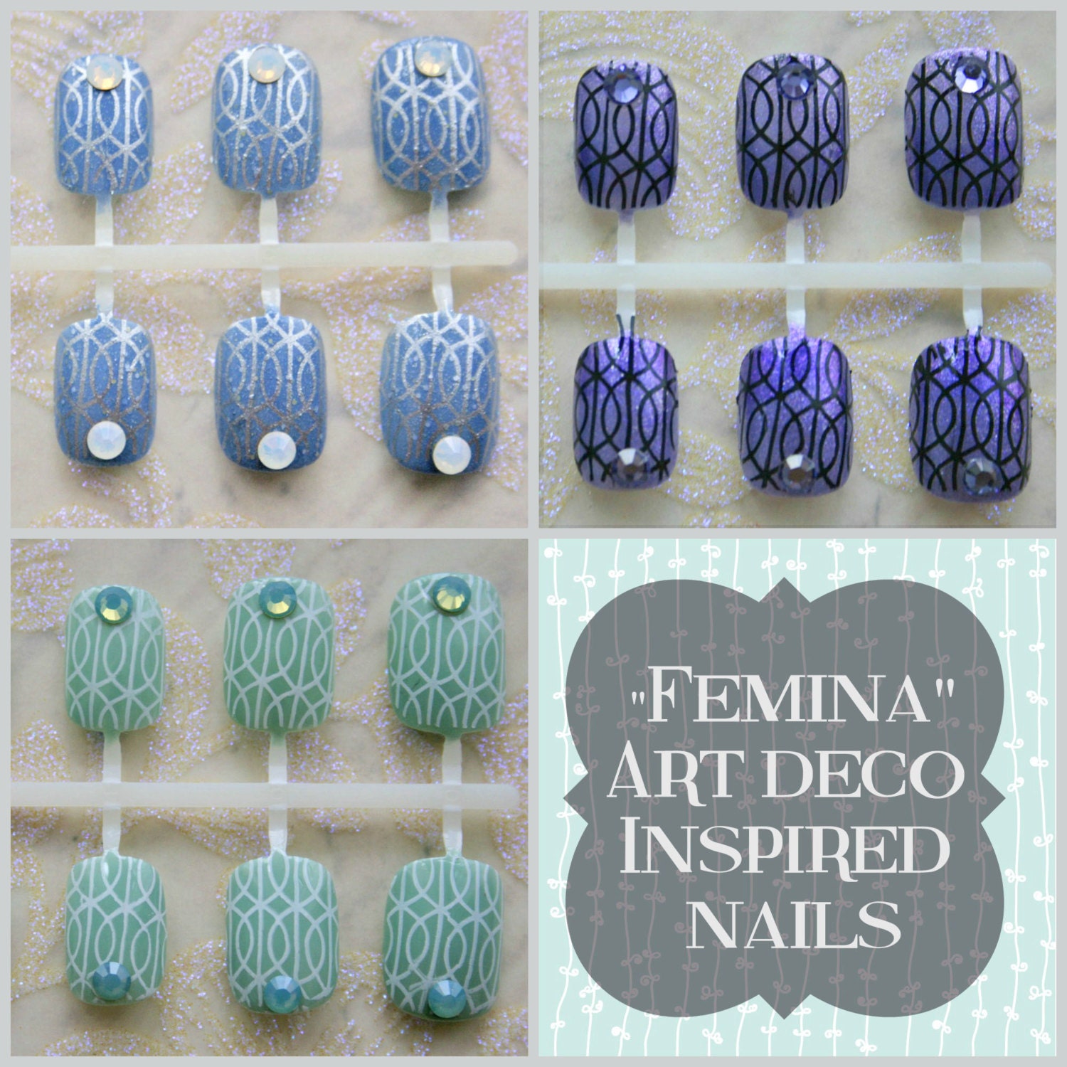 Art Deco Nail Art- Femina-Press On Nails- Choose Your Favorite Color