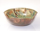 Ceramic Bowl in Forest Green, Altered Abstract Design