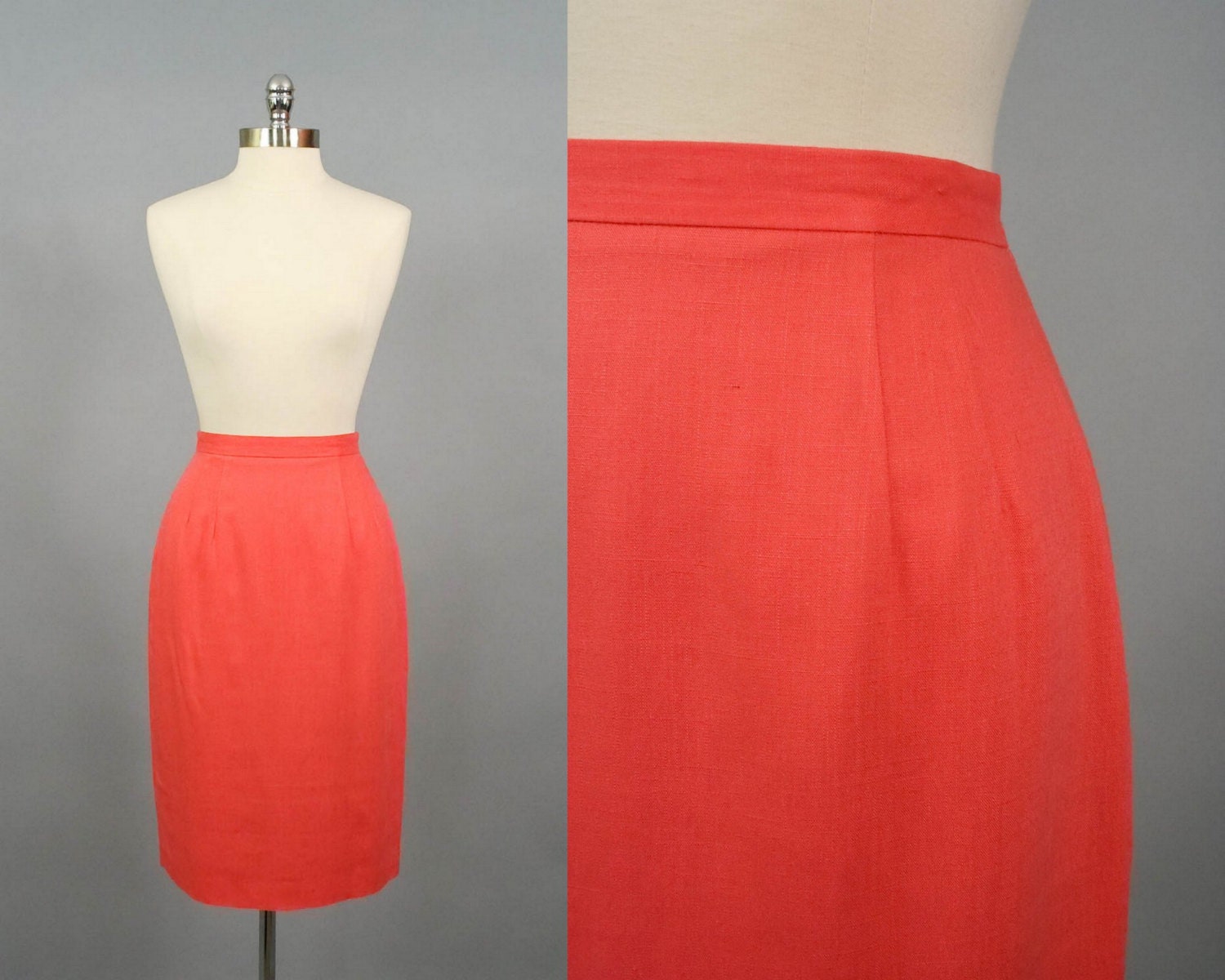 Vintage Pencil Coral High Waist Hourglass Skirt  ( S - M )