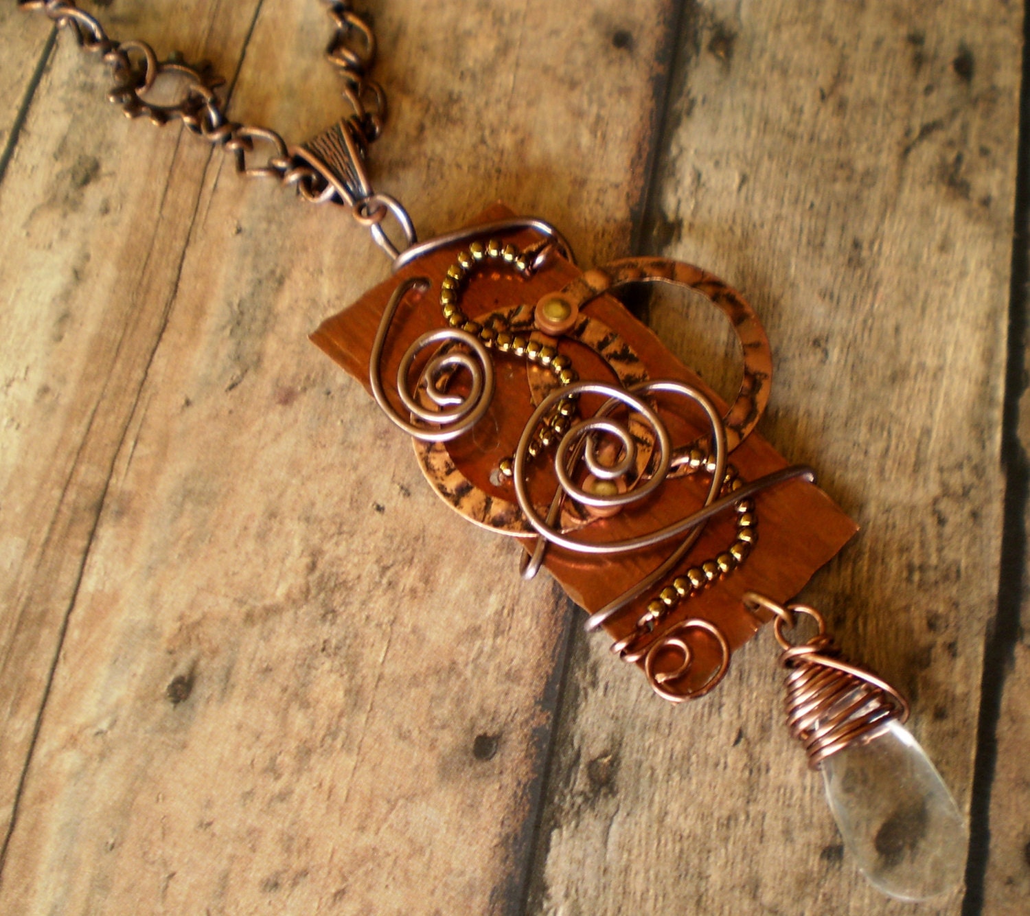 Geometric Pendant Copper and Crystal