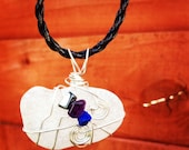 Clear Irish Sea Glass w/ Hematite, Sodalite & Amethyst - Wire Wrapped Pendant