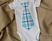 Necktie Onesie - Blue, Green, and White Plaid (Newborn)
