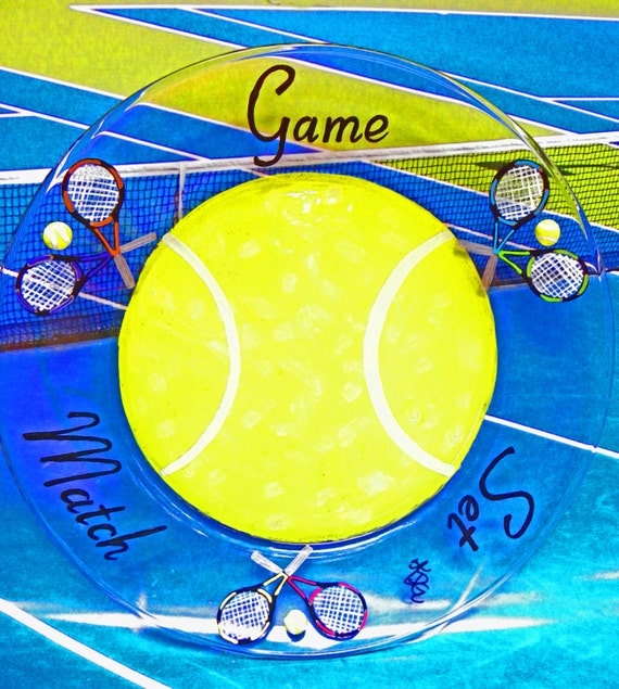 Buy cute tennis gifts - Tennis Gift Platter Glass Serving Plate Tennis Racquet Team Party Captain Gift Hand Painted Whimsical Fun Unique Tournament Tennis Ball Cute