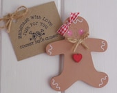 Hand Painted Wooden Gingerbread Fridge Magnet with Cute Wee Heart
