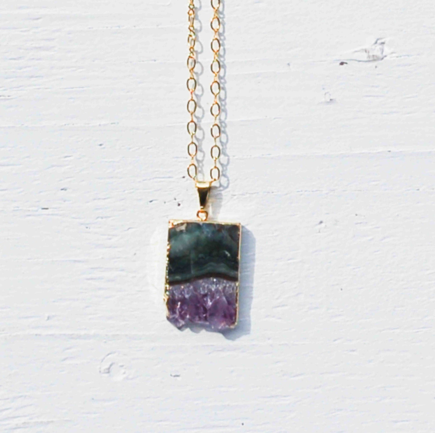 Raw Amethyst Slice PENDANT Gold  Nature Study Fashion Stone Necklace