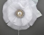 Layered Floral Sheer Organza Floral Bridal Hair fascinator, Barrette, Rhinestone and Pearl Focal Accent, Accessory